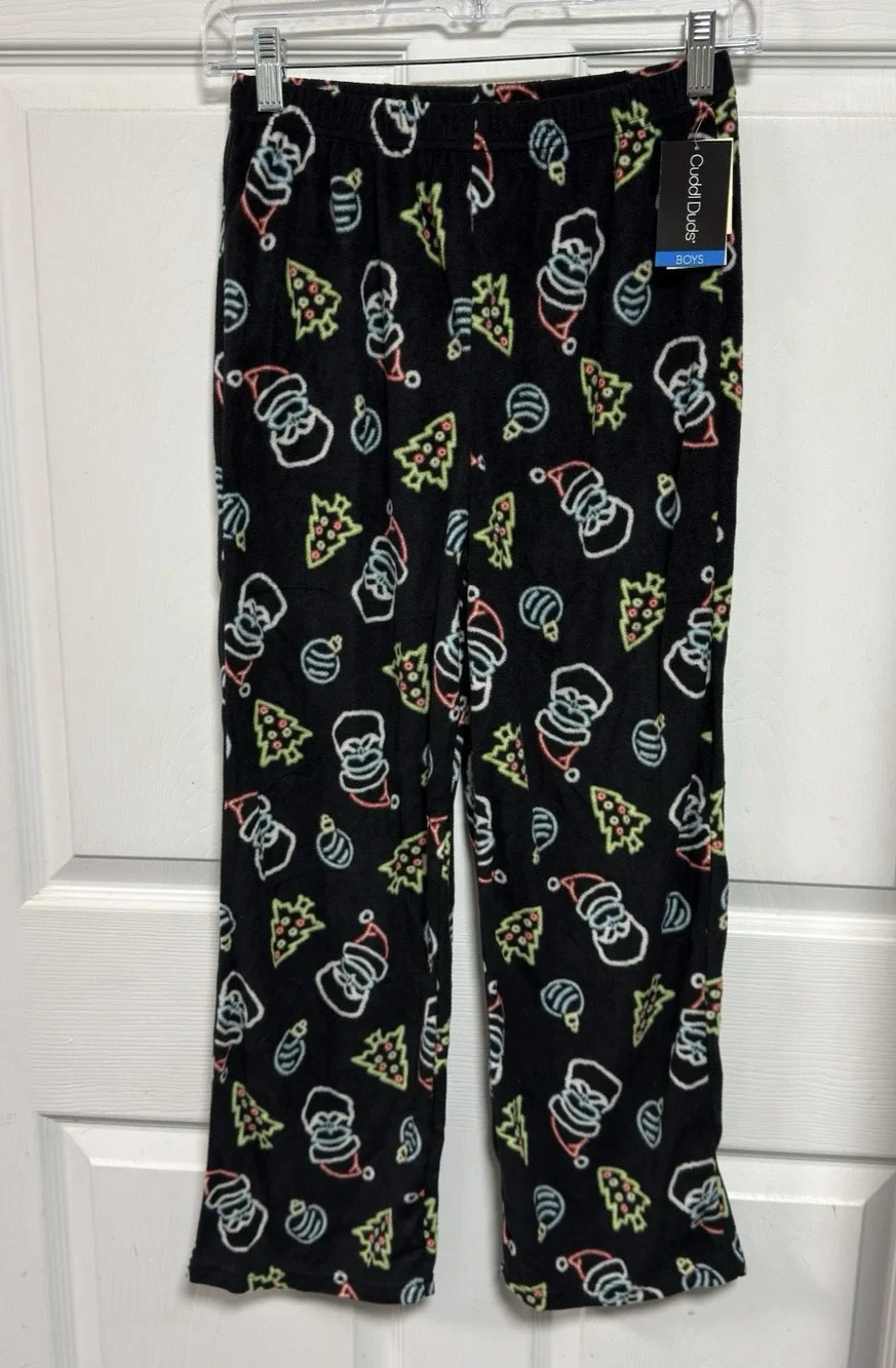 Cuddl Duds Fleece Sleep Lounge Pants Pajamas Boys Large (10/12) Christmas